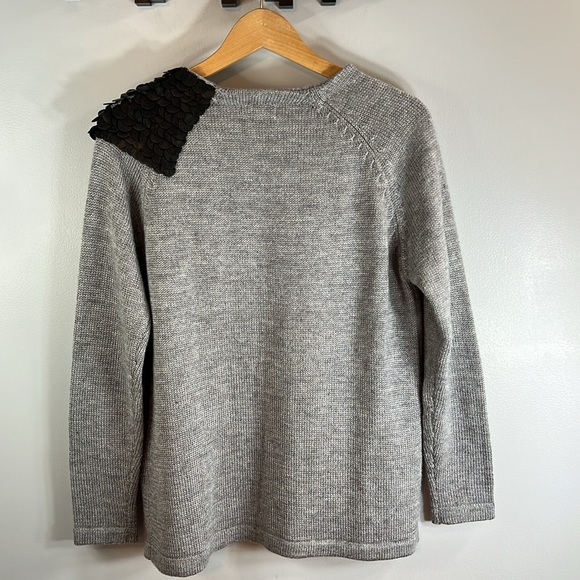 O’de Mai Wool Blend Cardigan with Faux Leather Details on Left Shoulder Large. - Picture 5 of 9